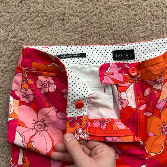 Talbots Pants Womens 10 34x25 Perfect Crop Floral Bright Mid Rise - Picture 3 of 14